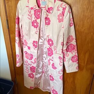 Oasis Pink Floral Satin-Lined Trench Coat beautiful never worn
